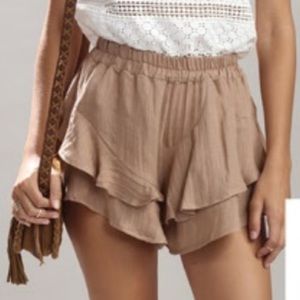 Anthropologie Heartloom Cassis Ruffle Linen Shorts